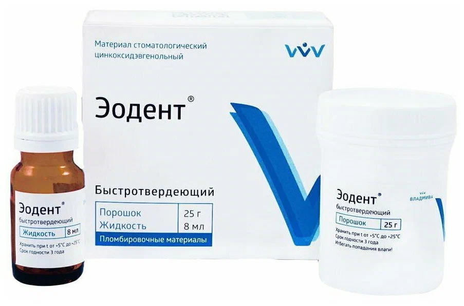 Цинкоксидэвгенольный цемент Эодент быстротвердеющий 25 гр.+8 мл. ВладМиВа